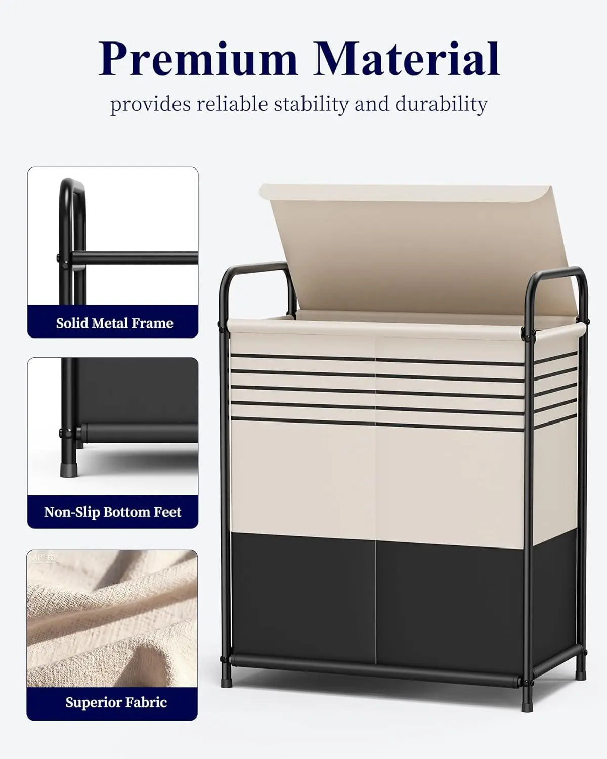 Double-Section Laundry Basket with Lid & Removable Bags