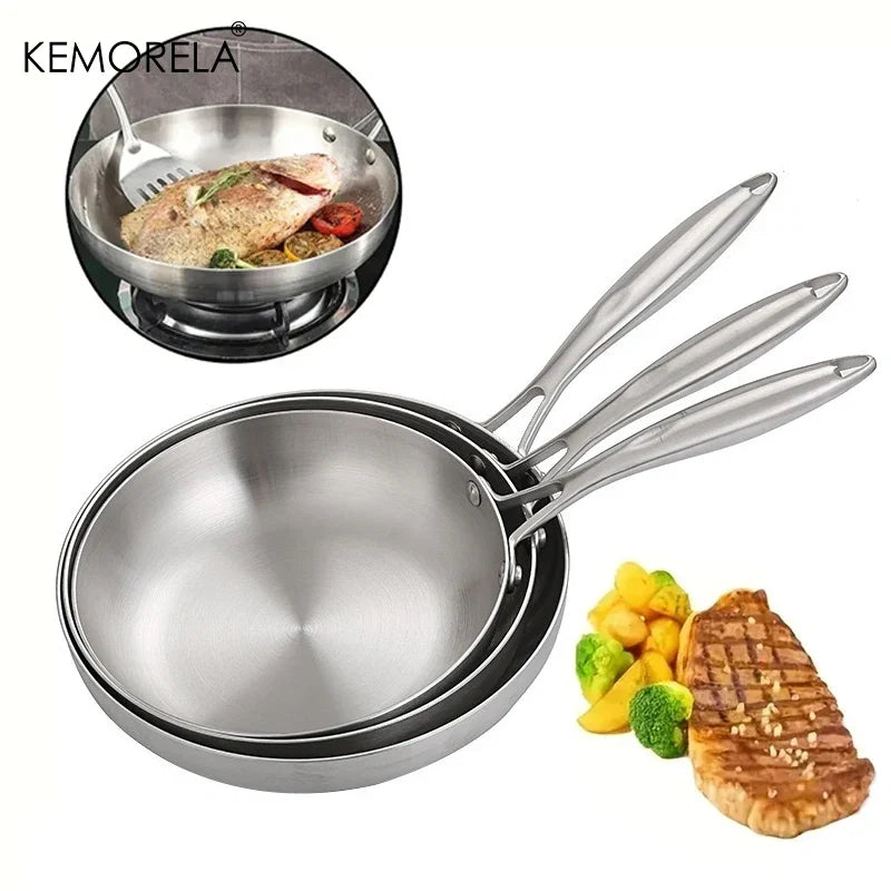 2/3PCS Frying Pan  Stainless Steel Thick Wok Pan