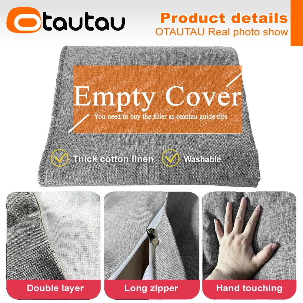 OTAUTAU Cotton Linen Pillow Sac Cover Double Sofa Bed