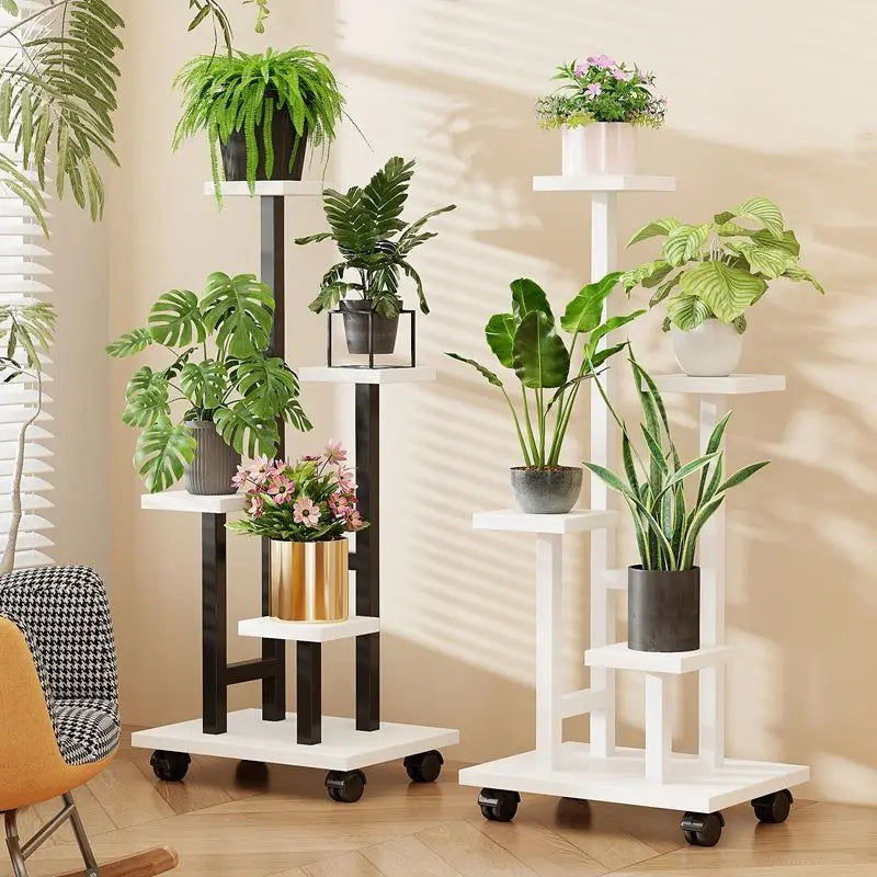 Mobile Iron Plant Stand Multi Tier Rolling Plant Rack