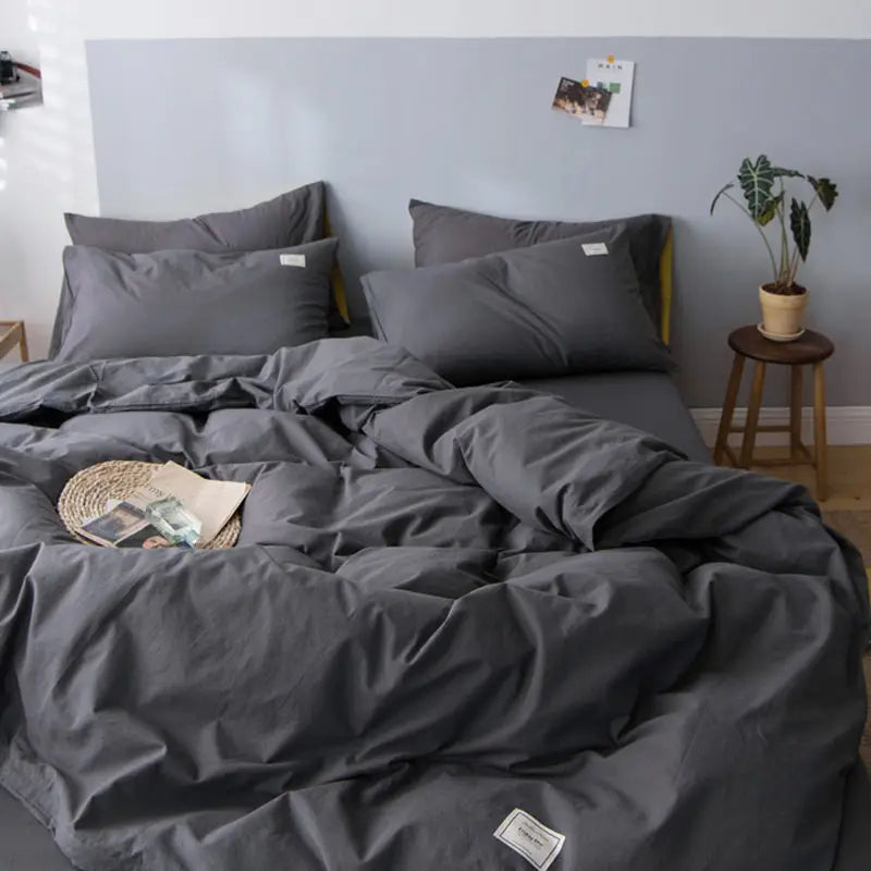 Simple Bedding Set Plaid Sold Color Single Queen Size Duvet Cover