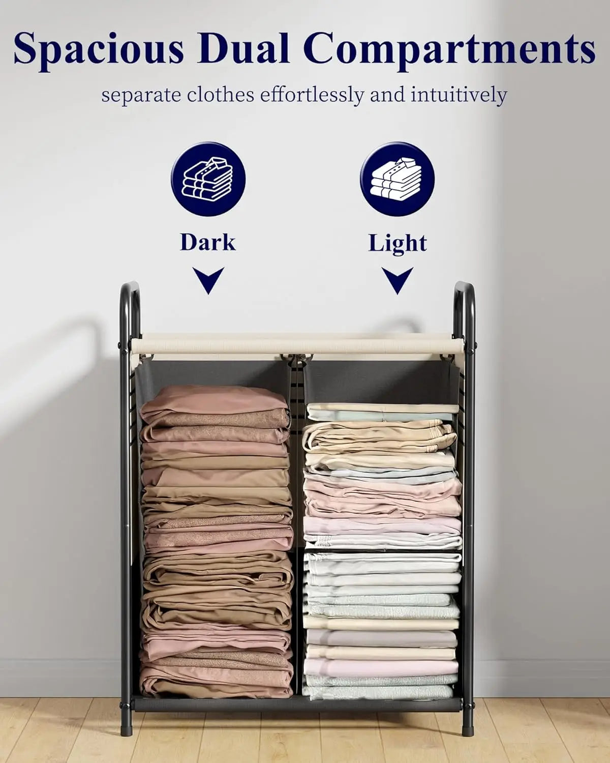 Double-Section Laundry Basket with Lid & Removable Bags