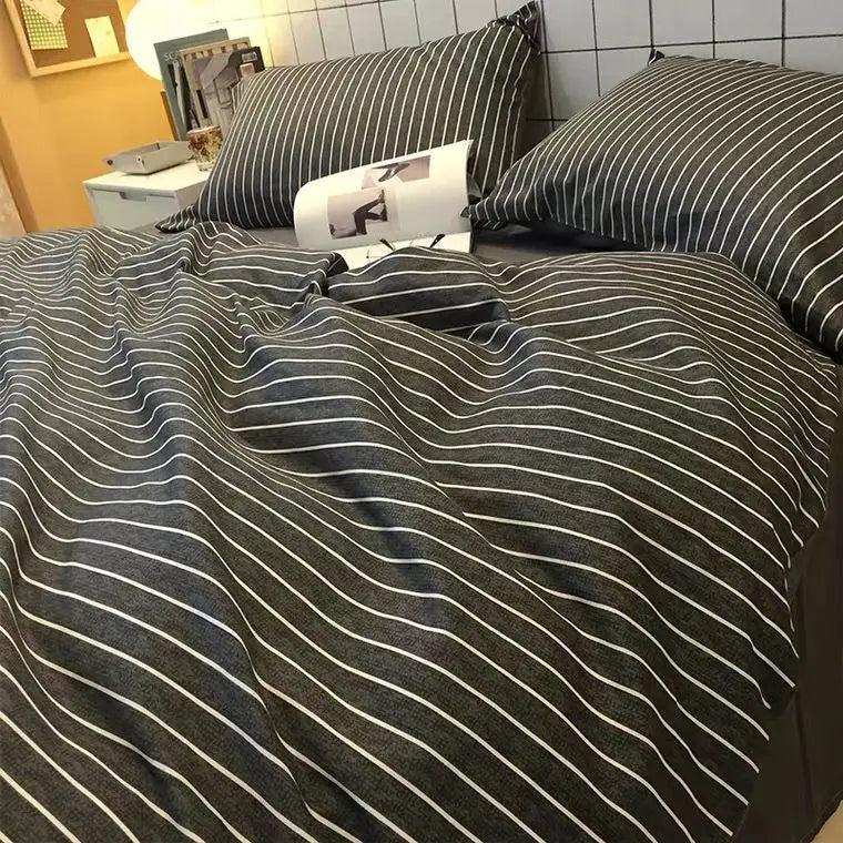 Simple Bedding Set Plaid Sold Color Single Queen Size Duvet Cover