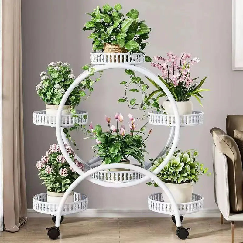 Metal Multi Tiers Rolling Plant Stand Indoor Outdoor