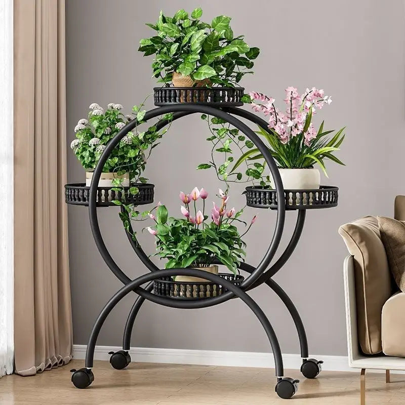 Metal Multi Tiers Rolling Plant Stand Indoor Outdoor