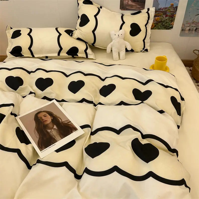 Simple Bedding Set Plaid Sold Color Single Queen Size Duvet Cover