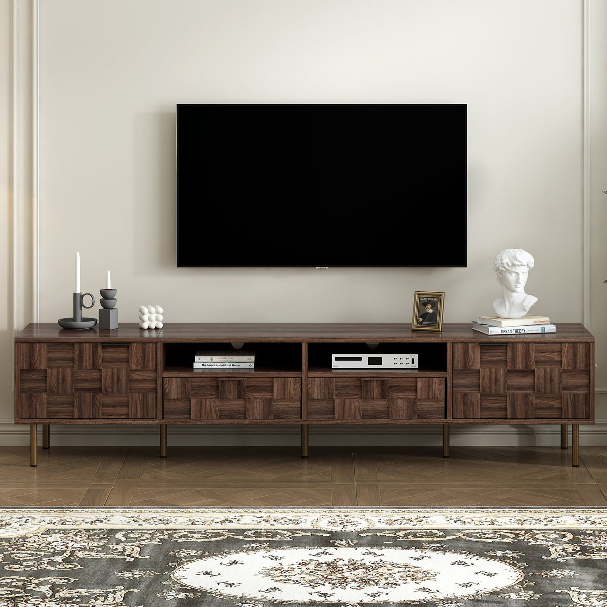 Mid Century TV Stand with 2 Drawers