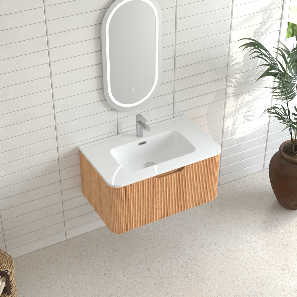 30" Wall-Mounted Floating Solid Wood Bathroom Vanity