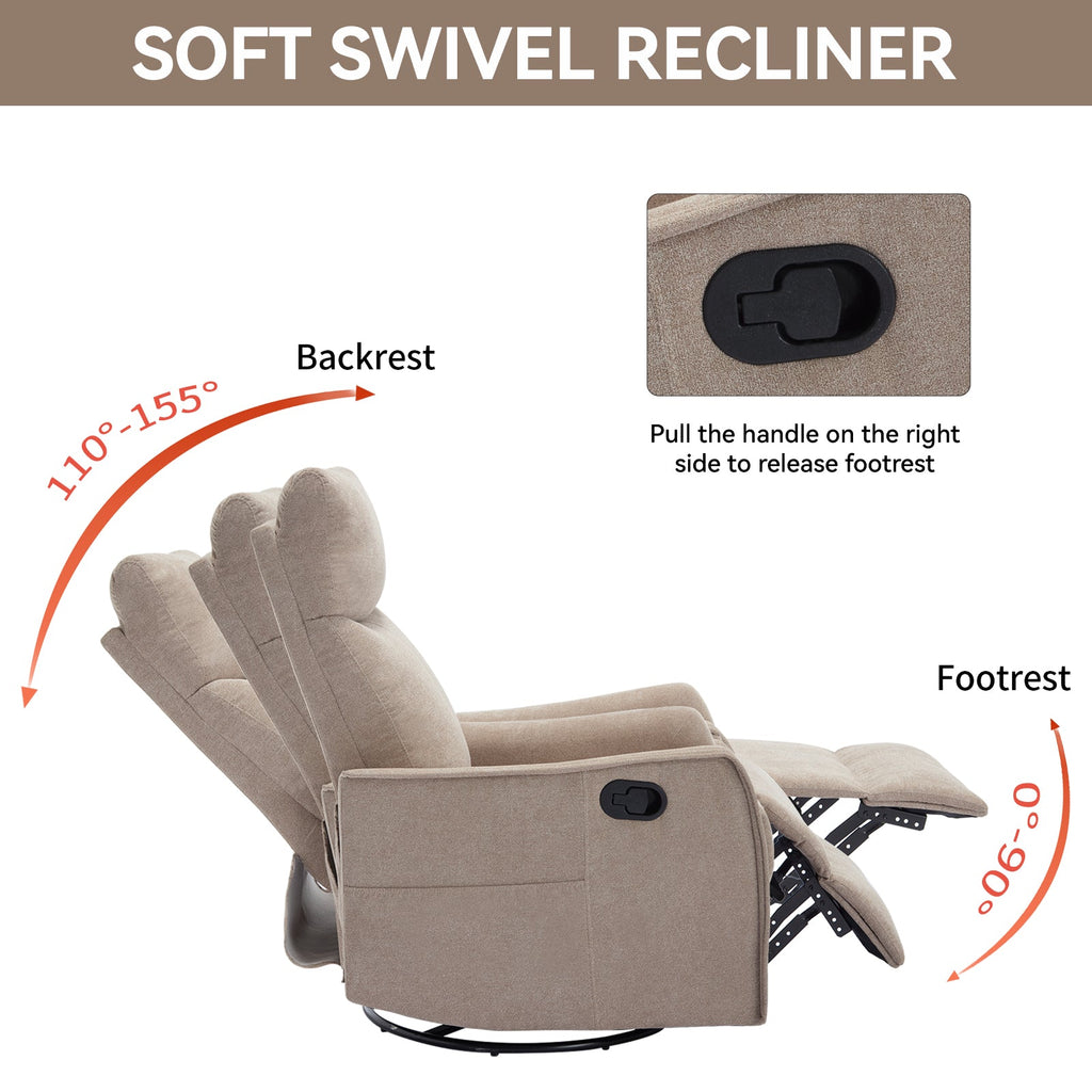 Heat Massage Manual Recliner Chair with Rocker and Swivel in Fabric for Living Room