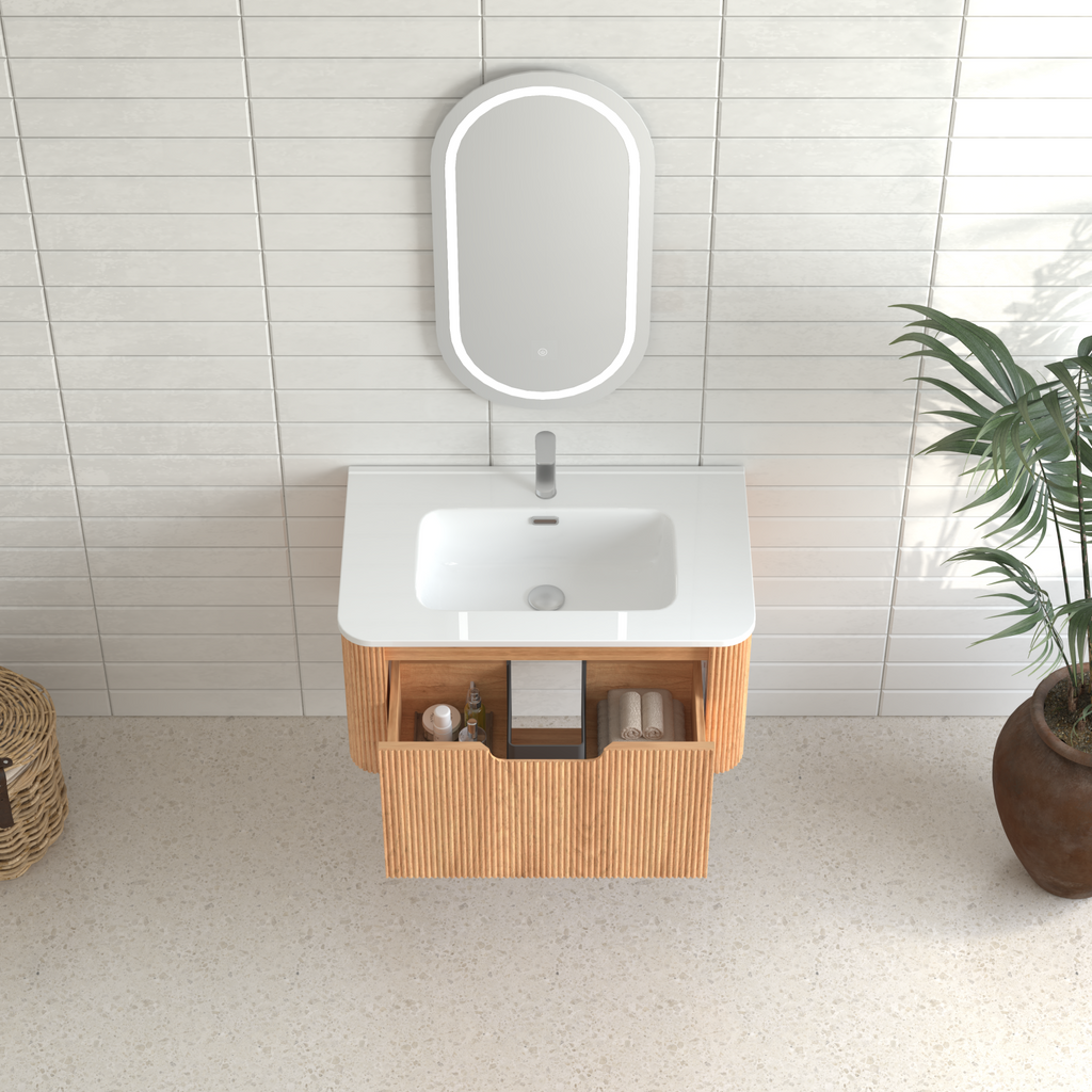 30" Wall-Mounted Floating Solid Wood Bathroom Vanity
