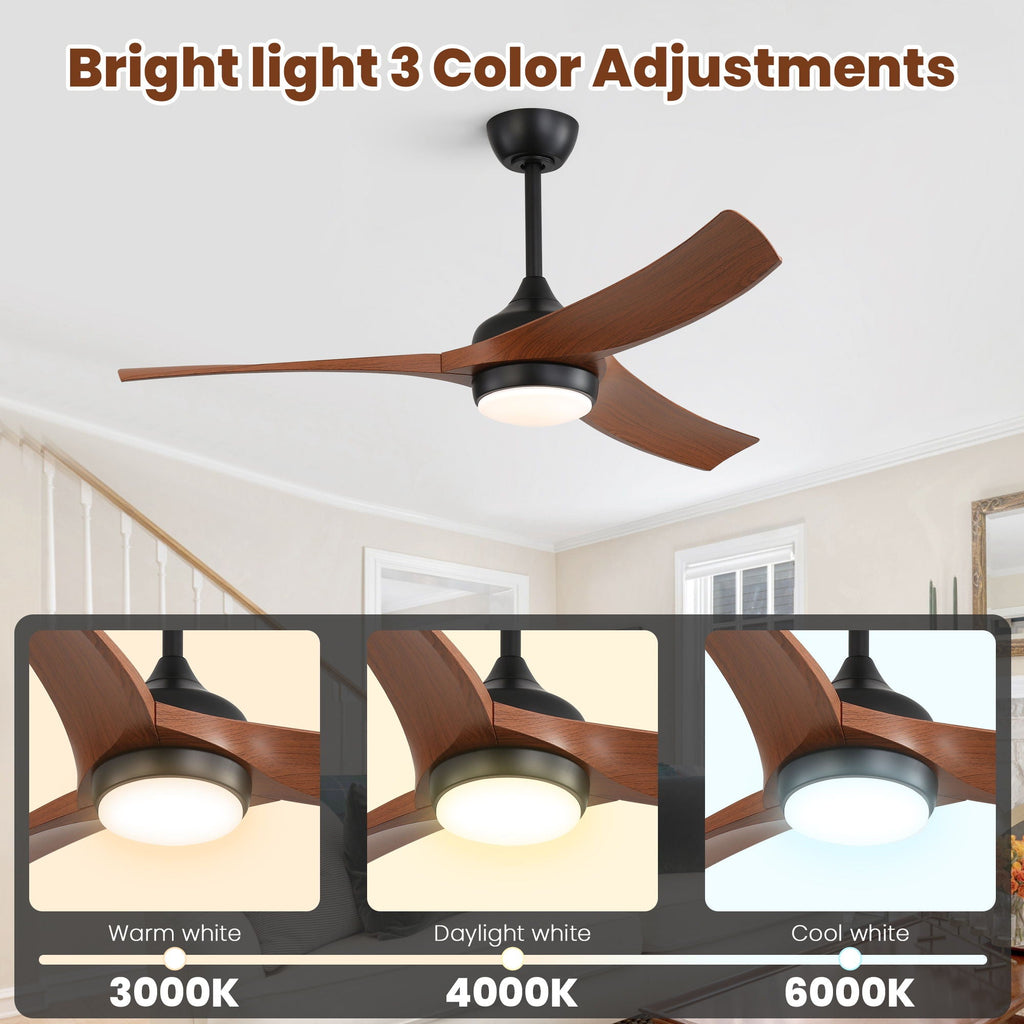 Ceiling Fan With 3 Blades, Remote Control Reversible DC Motor, Dimmable Light