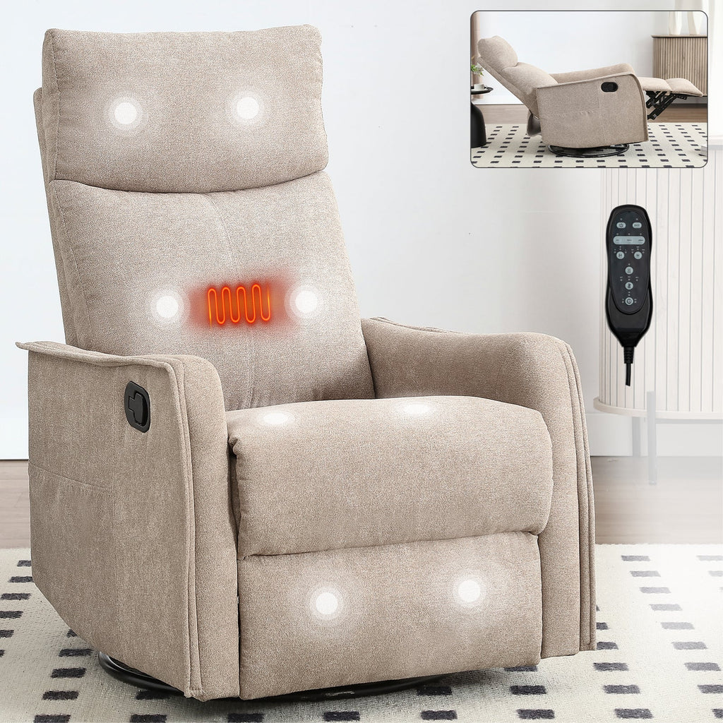 Heat Massage Manual Recliner Chair with Rocker and Swivel in Fabric for Living Room