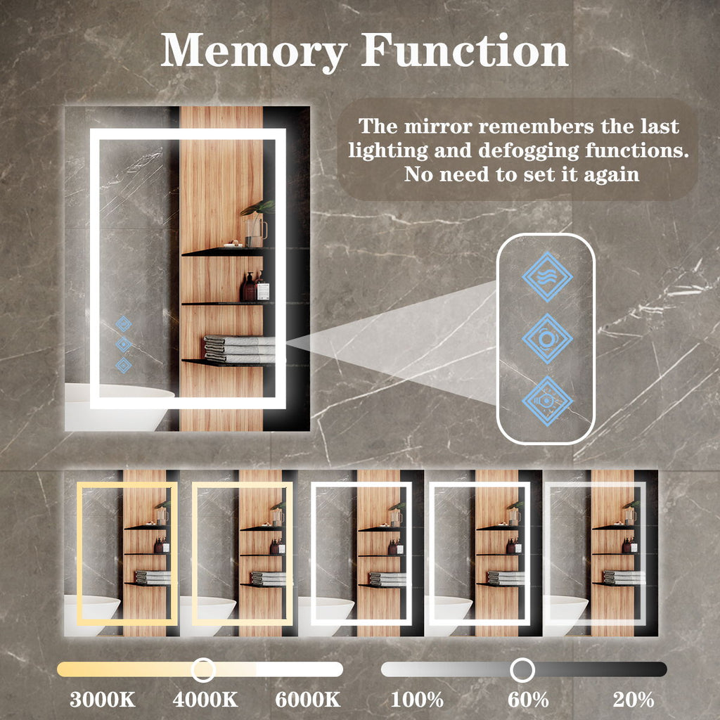 3000-6000K LED Bathroom Mirror With Lights, Anti-Fog