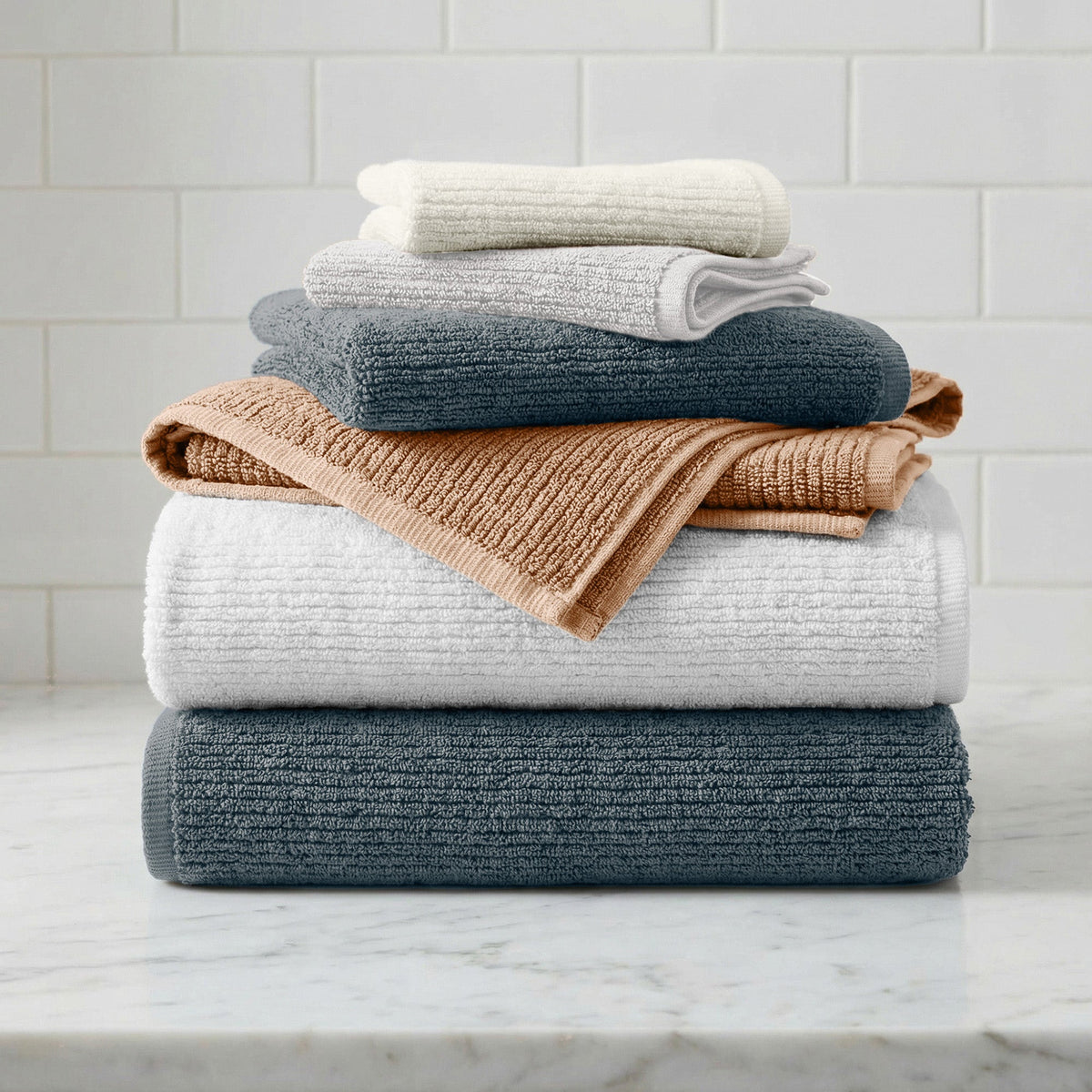 Turkish Cotton Ribbed 6-Piece Bath Towel Set