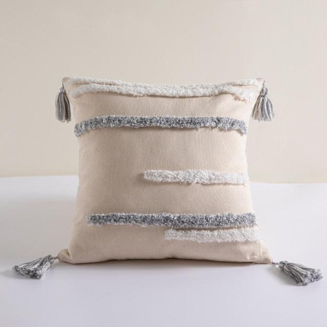 Cushion Cover Cotton Linen Pillowcase Tufted Beige Decorative