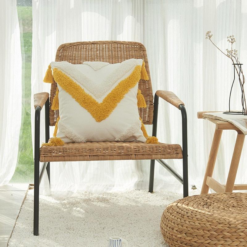Cushion Cover Cotton Linen Pillowcase Tufted Beige Decorative