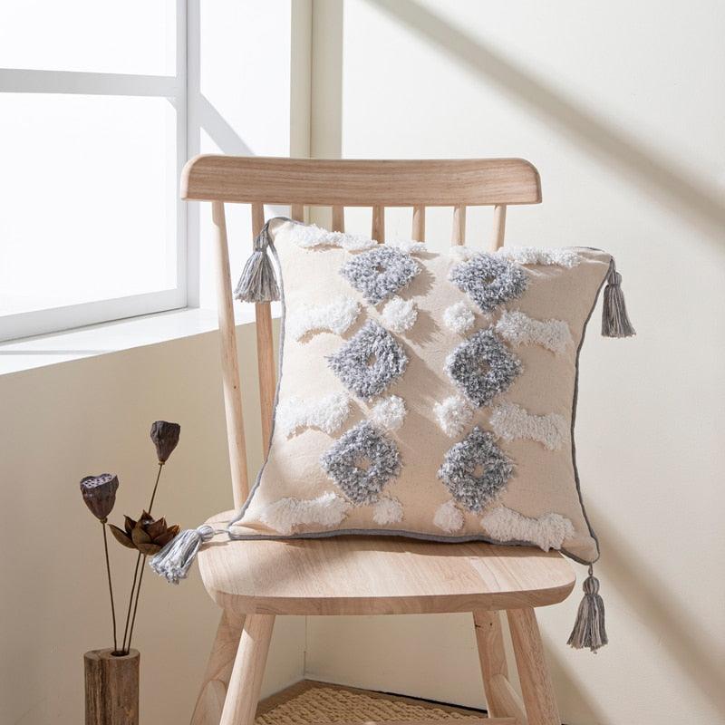 Cushion Cover Cotton Linen Pillowcase Tufted Beige Decorative