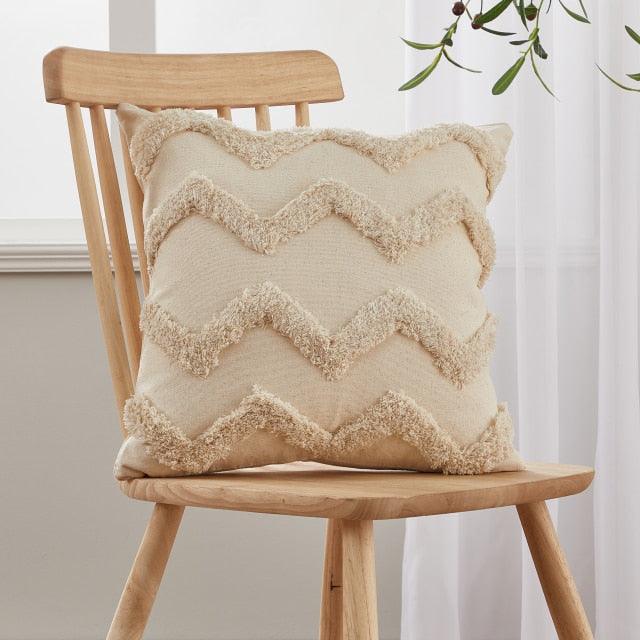 Cushion Cover Cotton Linen Pillowcase Tufted Beige Decorative