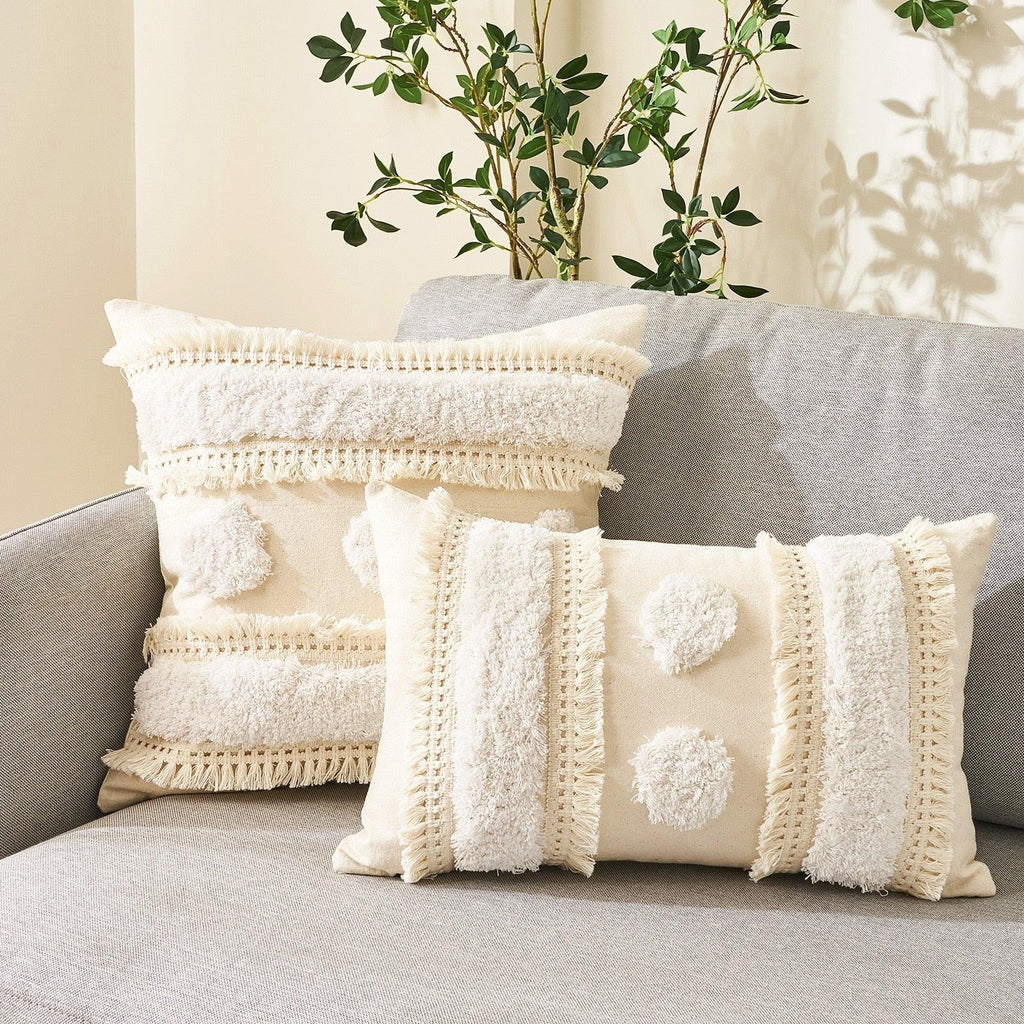 Cushion Cover Cotton Linen Pillowcase Tufted Beige Decorative