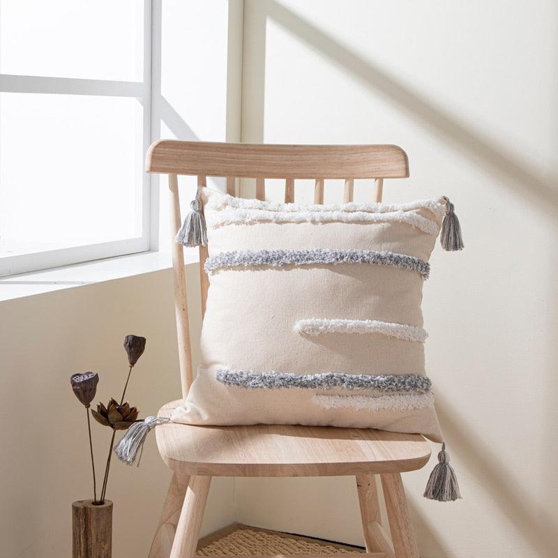 Cushion Cover Cotton Linen Pillowcase Tufted Beige Decorative