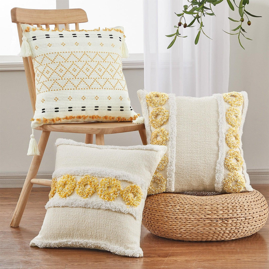 Cushion Cover Cotton Linen Pillowcase Tufted Beige Decorative