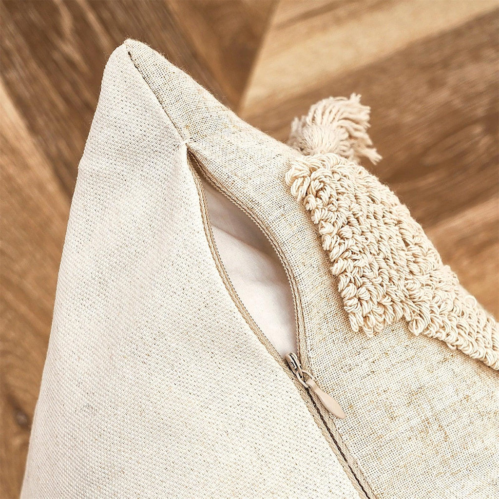 Cushion Cover Cotton Linen Pillowcase Tufted Beige Decorative