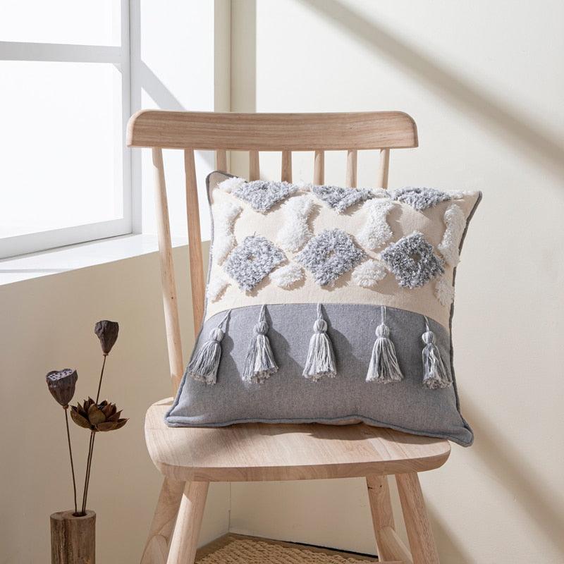 Cushion Cover Cotton Linen Pillowcase Tufted Beige Decorative