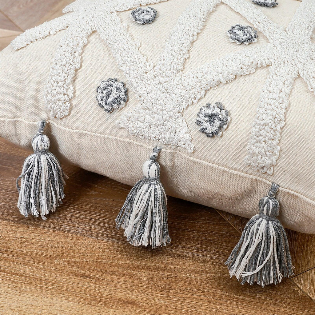 Cushion Cover Cotton Linen Pillowcase Tufted Beige Decorative