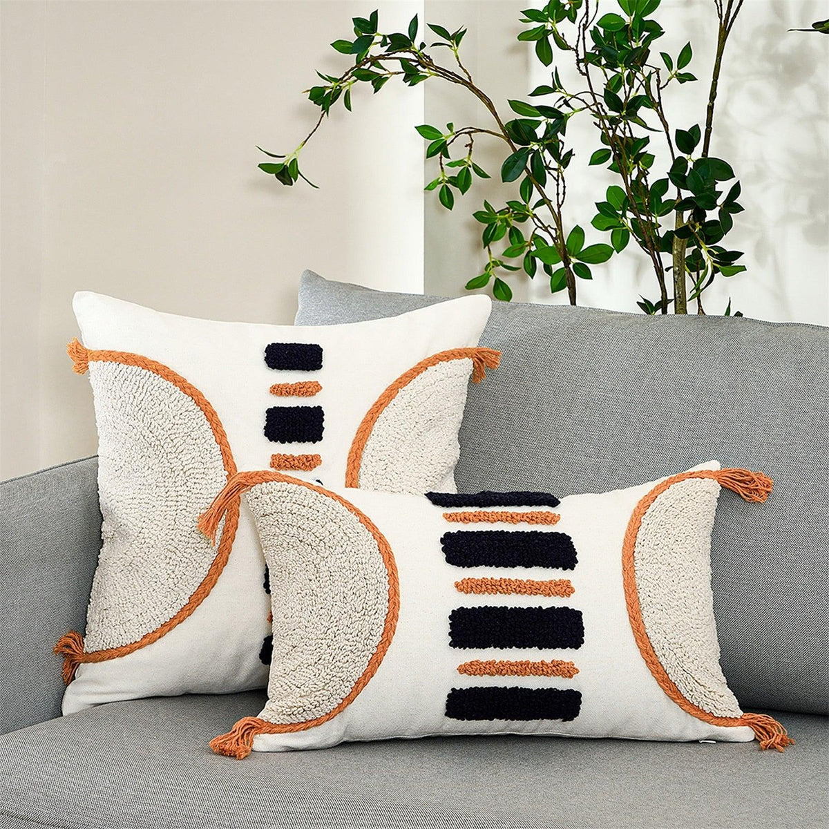 Cushion Cover Cotton Linen Pillowcase Tufted Beige Decorative