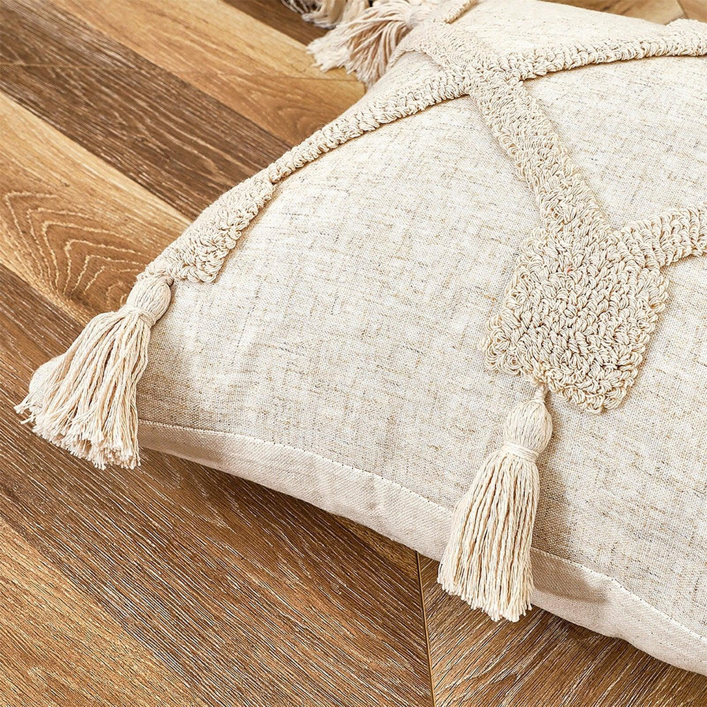 Cushion Cover Cotton Linen Pillowcase Tufted Beige Decorative