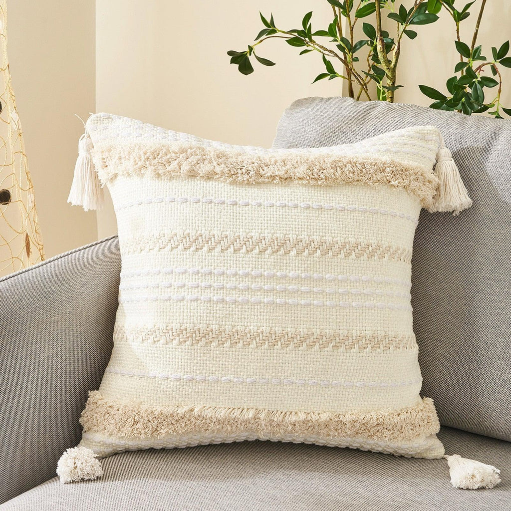 Cushion Cover Cotton Linen Pillowcase Tufted Beige Decorative