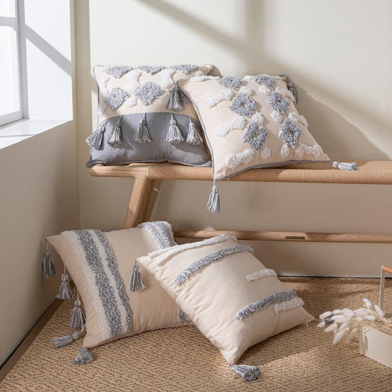 Cushion Cover Cotton Linen Pillowcase Tufted Beige Decorative