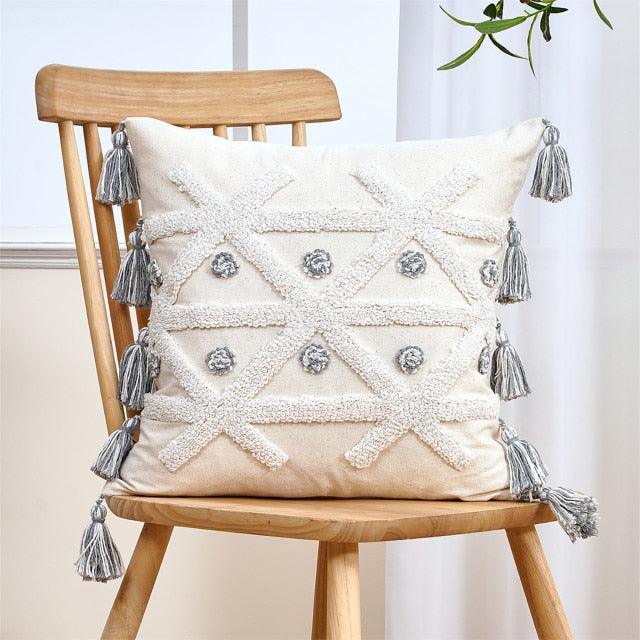 Cushion Cover Cotton Linen Pillowcase Tufted Beige Decorative