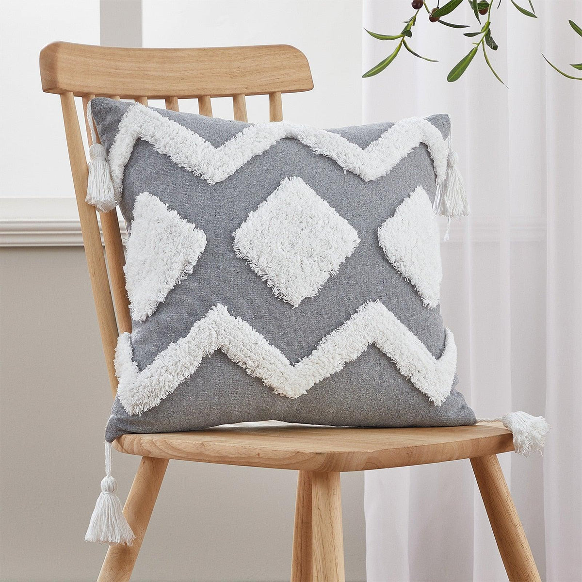 Cushion Cover Cotton Linen Pillowcase Tufted Beige Decorative