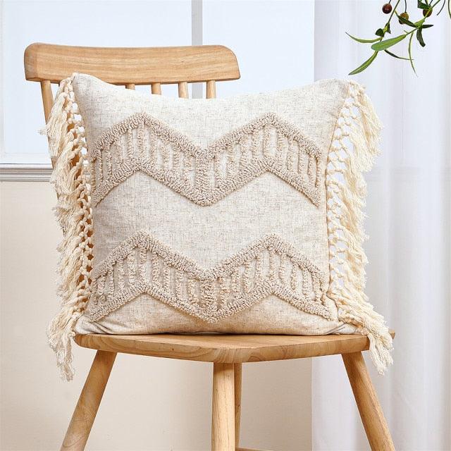 Cushion Cover Cotton Linen Pillowcase Tufted Beige Decorative