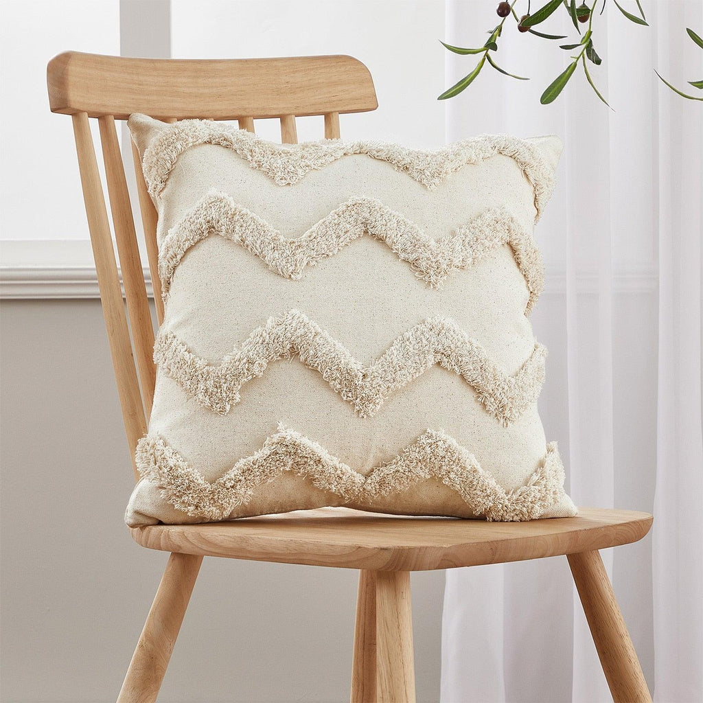 Cushion Cover Cotton Linen Pillowcase Tufted Beige Decorative