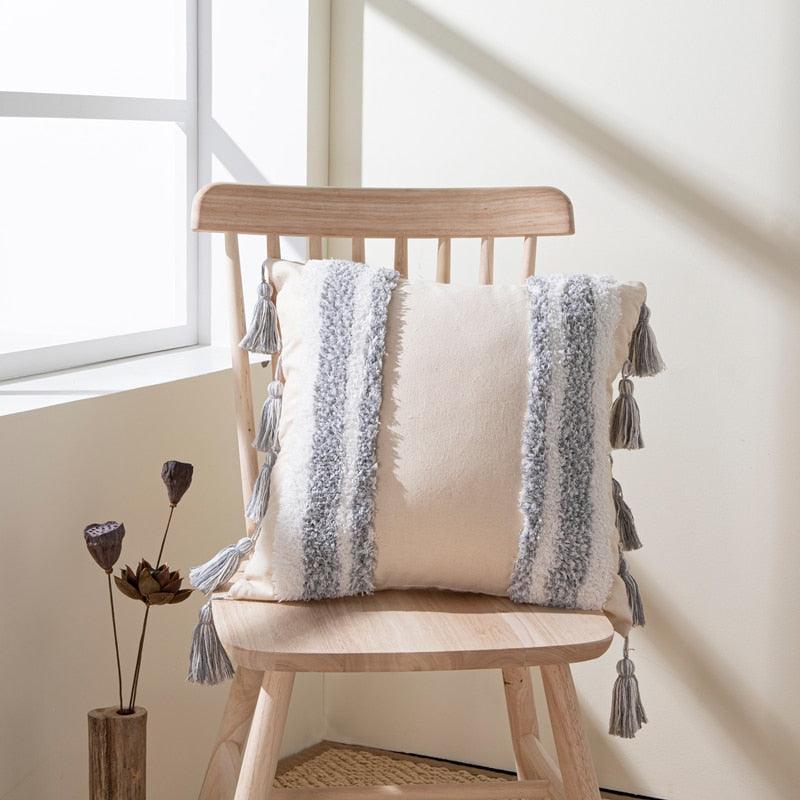 Cushion Cover Cotton Linen Pillowcase Tufted Beige Decorative