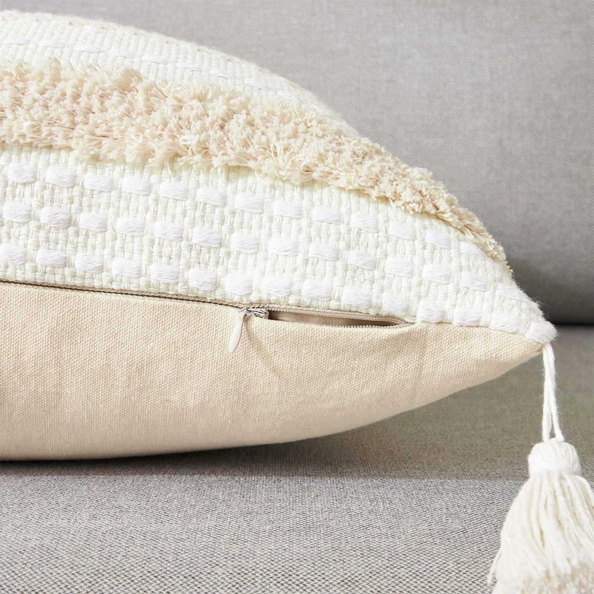 Cushion Cover Cotton Linen Pillowcase Tufted Beige Decorative