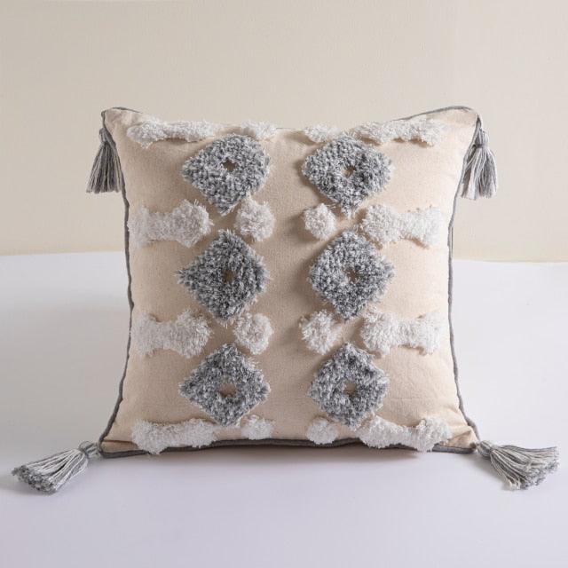 Cushion Cover Cotton Linen Pillowcase Tufted Beige Decorative