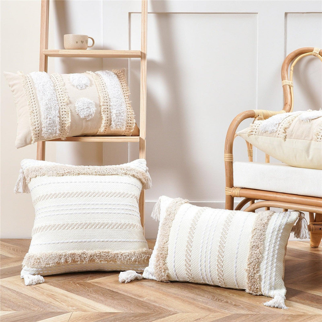 Cushion Cover Cotton Linen Pillowcase Tufted Beige Decorative