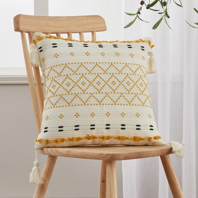 Cushion Cover Cotton Linen Pillowcase Tufted Beige Decorative