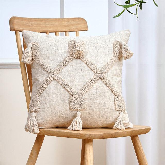Cushion Cover Cotton Linen Pillowcase Tufted Beige Decorative