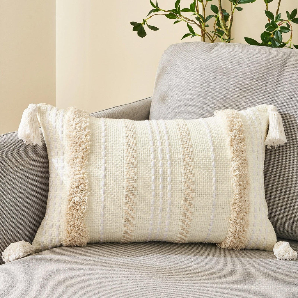 Cushion Cover Cotton Linen Pillowcase Tufted Beige Decorative