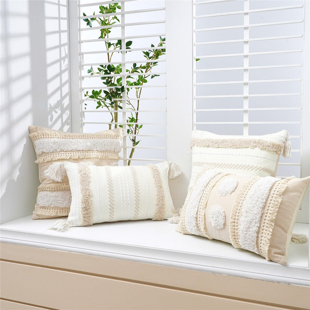 Cushion Cover Cotton Linen Pillowcase Tufted Beige Decorative