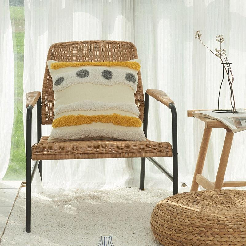 Cushion Cover Cotton Linen Pillowcase Tufted Beige Decorative
