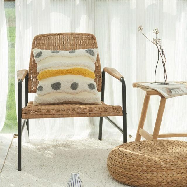 Cushion Cover Cotton Linen Pillowcase Tufted Beige Decorative