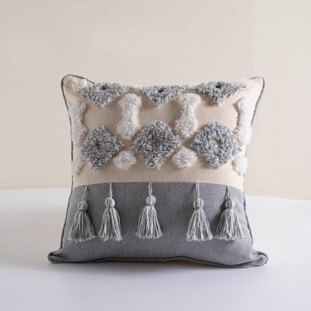 Cushion Cover Cotton Linen Pillowcase Tufted Beige Decorative