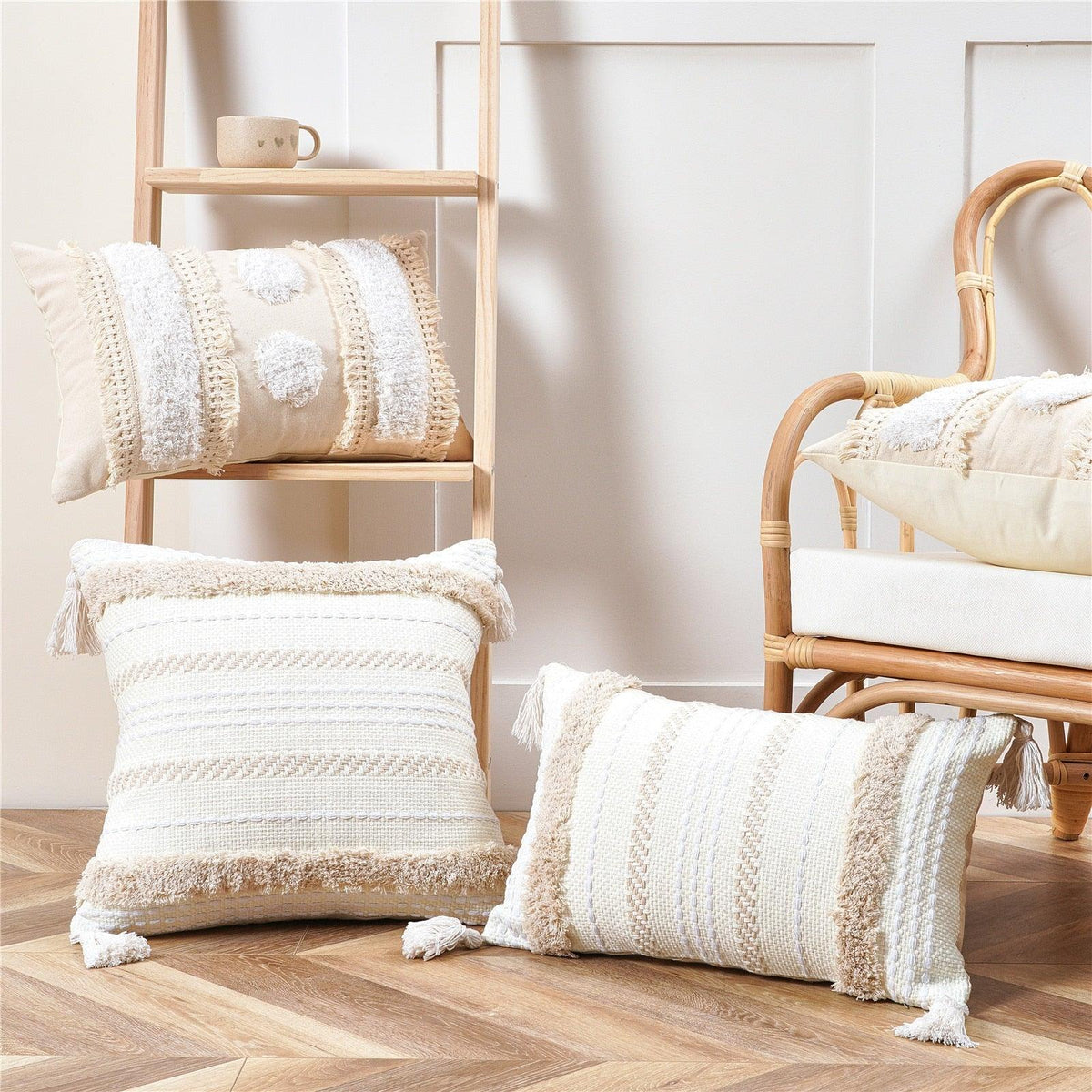 Cushion Cover Cotton Linen Pillowcase Tufted Beige Decorative