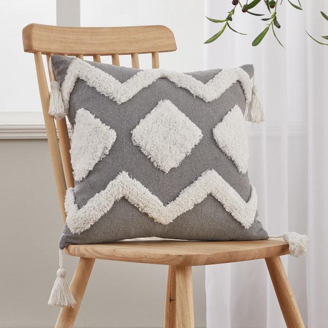 Cushion Cover Cotton Linen Pillowcase Tufted Beige Decorative