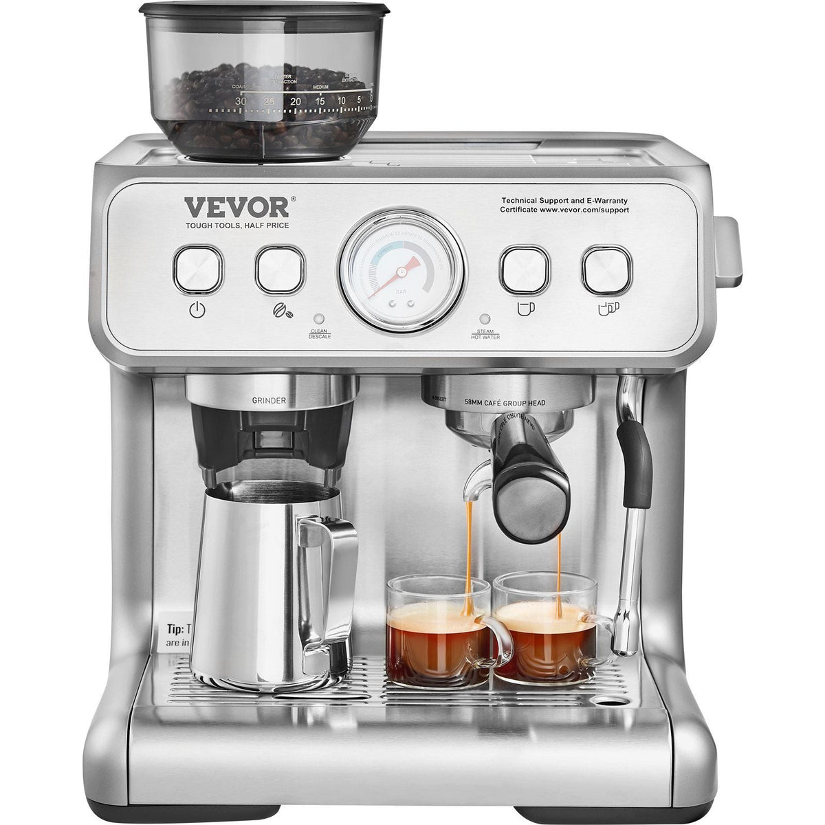Espresso Machine with Grinder,  Espresso Coffee Maker with Milk Frother